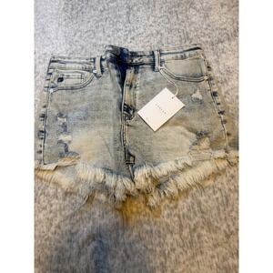 KanCan Light Wash Distressed Frayed Hem Jean Shorts